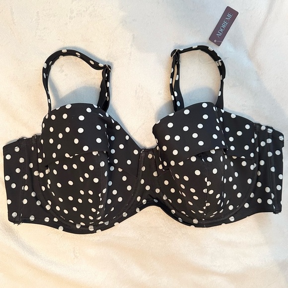 Adore Me Vivien Contour Plus Bikini Top NWT Black White Polka Dot 38DDD - Picture 1 of 8